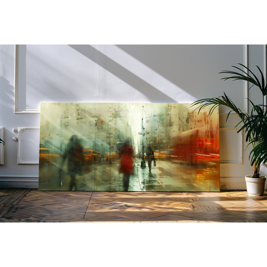 Bilder auf Leinwand 120x60cm Großstadt Straße Regen Kunstvoll New York Street