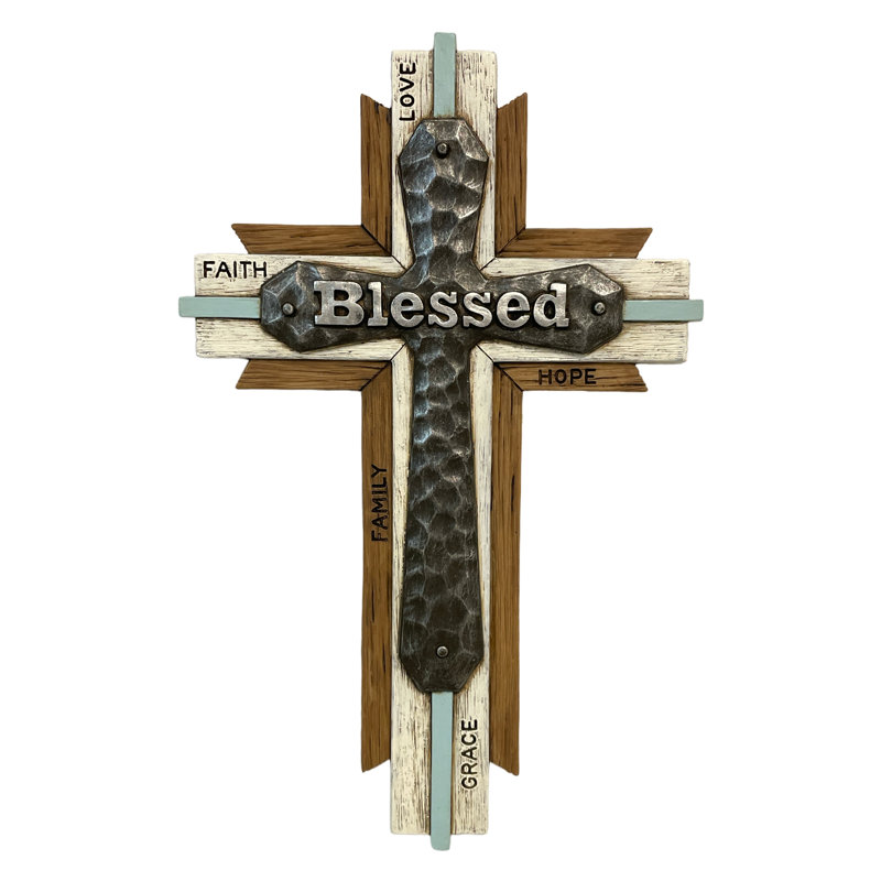 Polyresin Inspirational Message Layered Hammered Blessed Religious Hanging Wall Cross Décor
