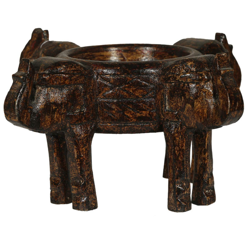 Bol éclectique en bois de manguier éléphant sculpté à la main, Brun