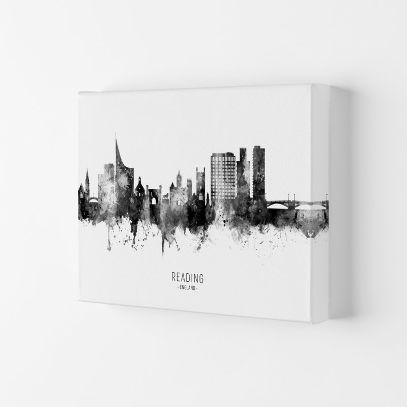 Reading England Skyline Black White City Name by Michael Tompsett - Print, 59.4cm H x 84cm W x 4cm D, Wrapped Canvas