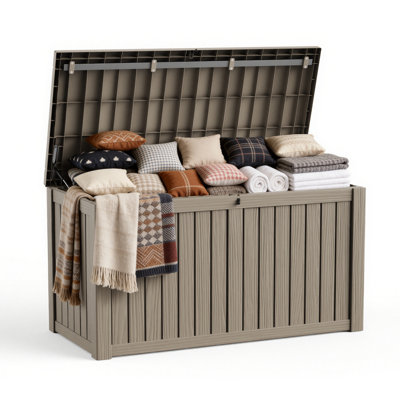 54.28"W 150 Gallon Outdoor Storage And Weather Resistant Resin Deck Box(Light Brown/Gray)