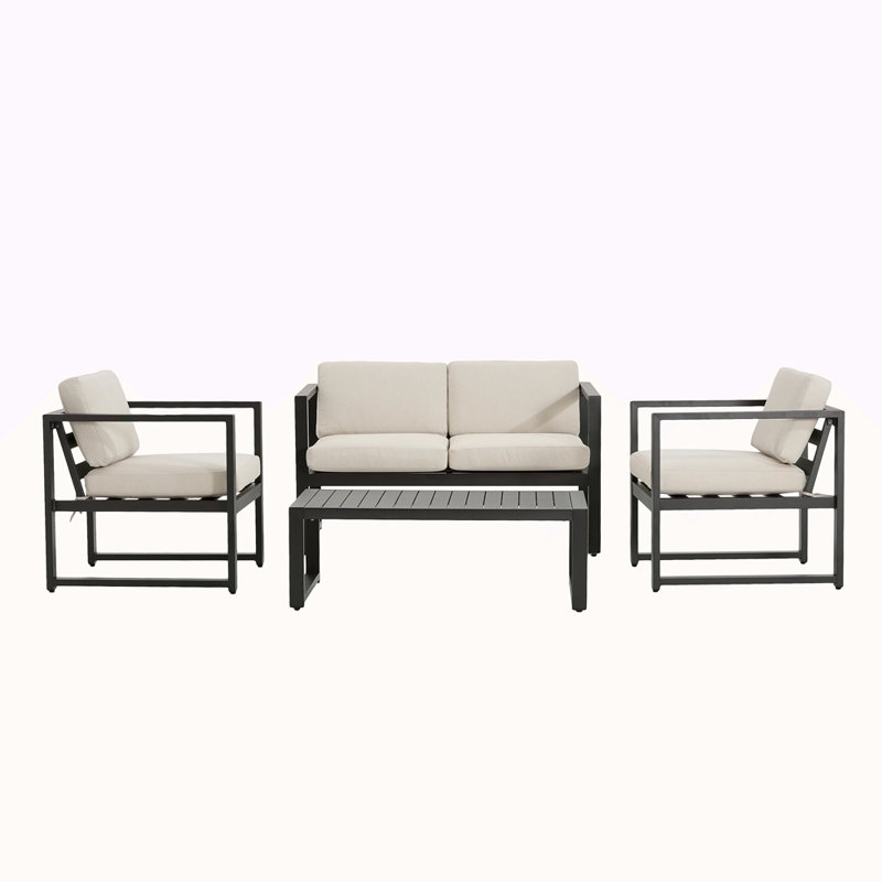 ENSEMBLE DE CHAT 4 PCS, FINITION NOIRE AVEC COUSSIN BEIGE