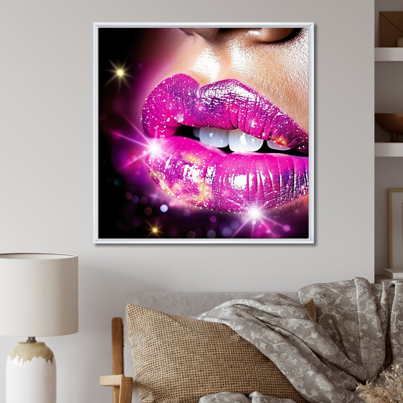 Rose Glam Sugar Kisses Radiant Lips, H 24 po x l 24 po x P 1 po, Cadre flottant blanc