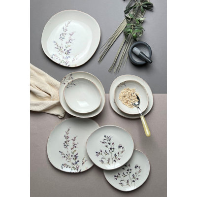 Ensemble de vaisselle élégante 12 pièces, 100% porcelaine | Comprend 4 assiettes de service (10,6 x 10,6 x 1,0 po), 4 assiettes (8,7 x 8,7 x 1,2 po), 4 bols (6,3 x 6,3 x 1,8 po) | Va au lave-vaisselle et au micro-ondes | Parfait pour un repas formel et un usage quotidien, design élégant et durable