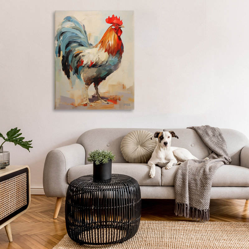 Art abstrait sur toile, "Farmhouse Hen" par RB, H 48 po x l 36 po