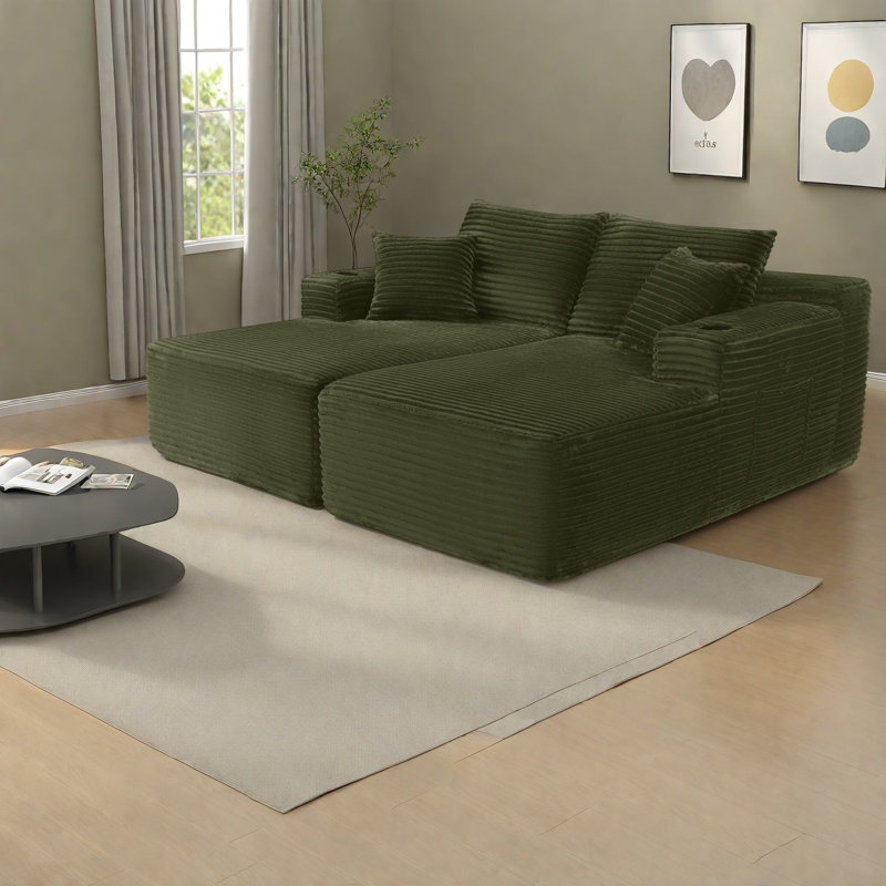 Canapés modulaires à compression, méridienne double 76 po en tissu moelleux pour maison moderne