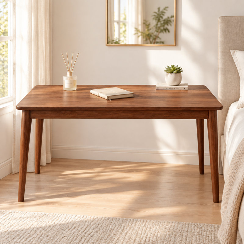 Bureau en bois massif, 160 x 50 cm, bureau moderne en bois d'hévéa du milieu du siècle