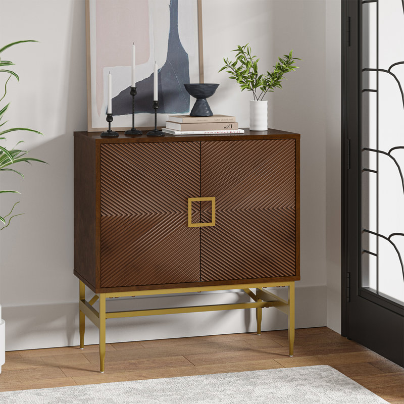Lashawnna Modern 34'' Tall 2 - Door Accent Cabinet with carved door panels and Metal Legs, Brown