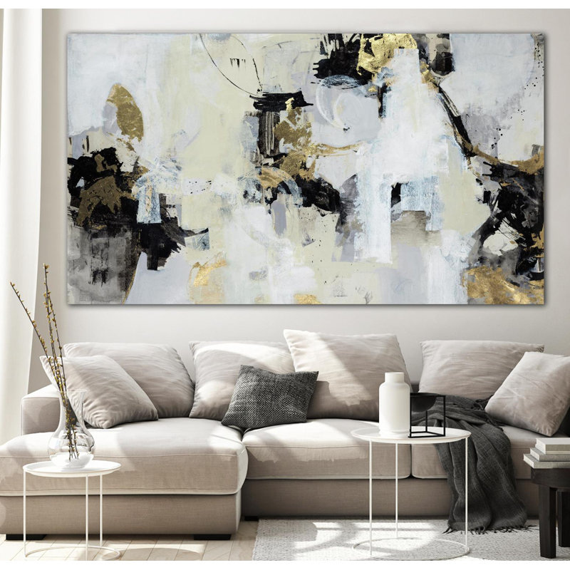 Giant Abstract Canvas Art in Black, White, and Gold
