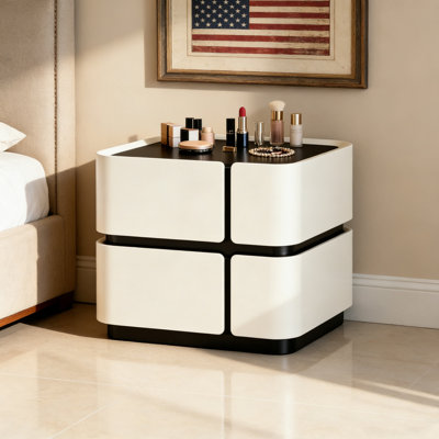 19.7" Italian Light Luxury Cross Nightstand, Solid Wood with Glass Top