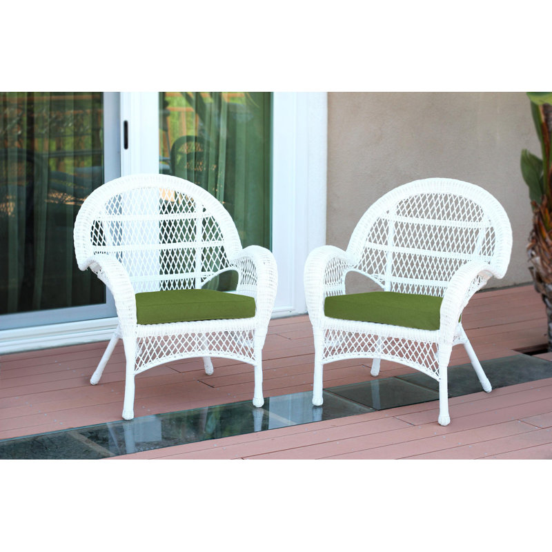 Maltby Wicker Outdoor Lounge Chair, White, Hunter Green