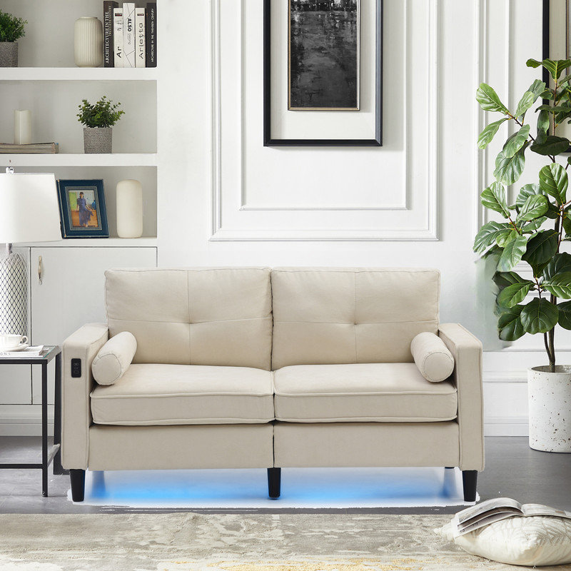Ivy Bronx Modern Loveseat with USB Ports, Pockets, and LED Lights Wayfair