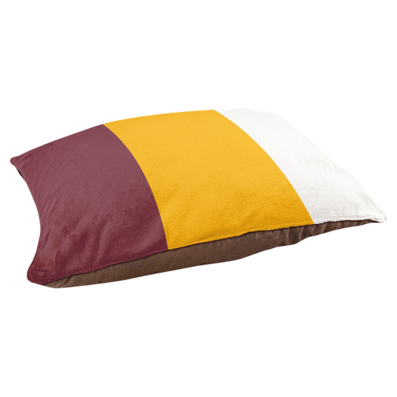 Coussin Washington, Grand (l 50 po x P 40 po x H 7 po), Bourgogne / jaune / argenté