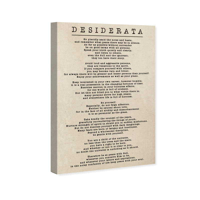 «Desiderata Parchment» par Oliver Gal - Art textuel sur toile, H 24 po x l 16 po, Toile tendue