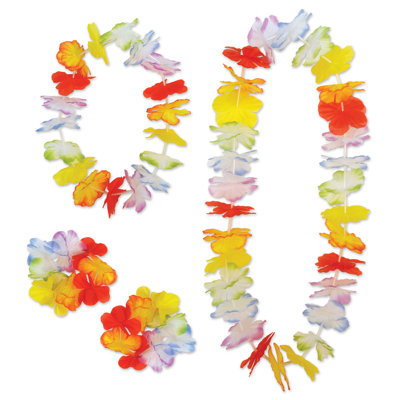 Rainbow Floral Lei Set - Asstd - Pack of 6