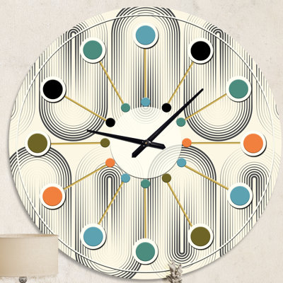 Retro Curved Minimal Geometric Ornament I - Mid-Century Modern wall clock