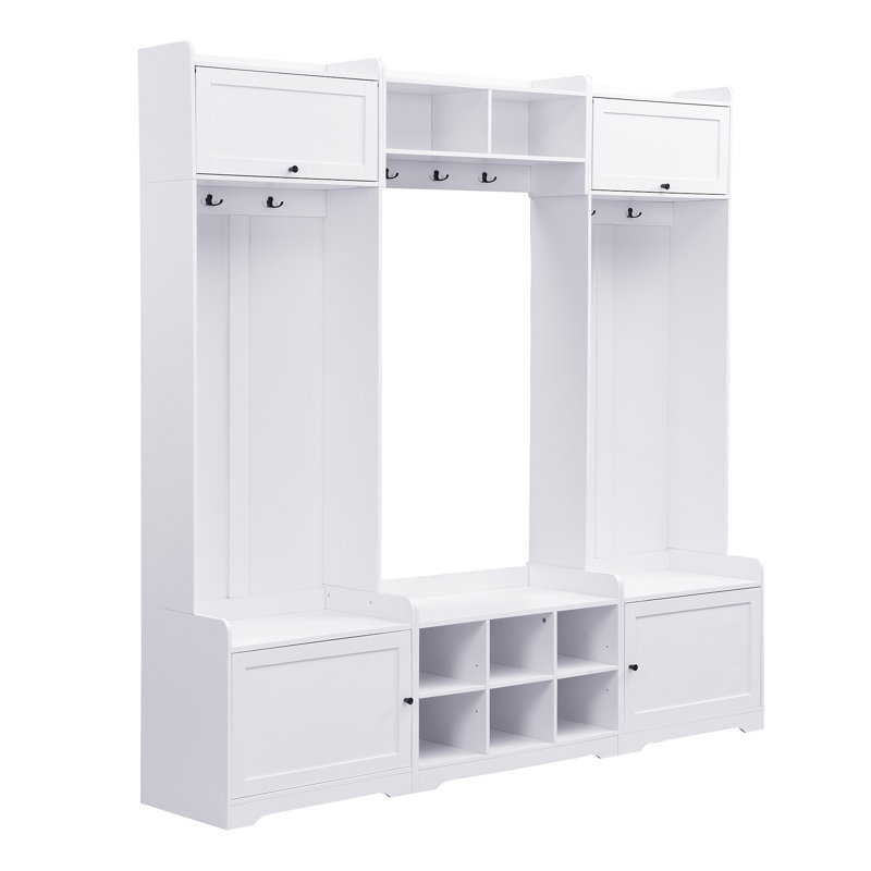 Vibe Haus 79.1''Wide Modern Hall Tree With Shoe Storage, White