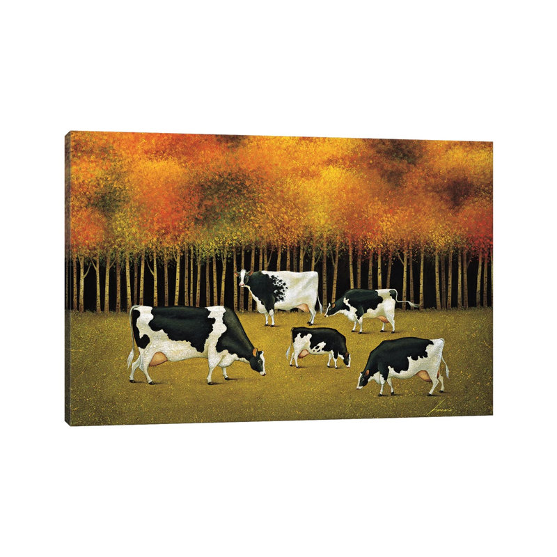 Cows In Autumn by Lowell Herrero - Wrapped Canvas Painting, 101.6 cm H x 66.04 cm W x 3.175 cm D