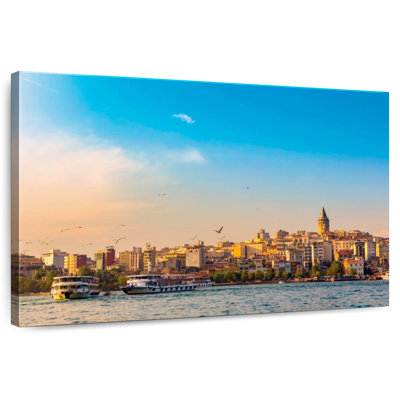 Istanbul Turkey Galata Tower Ferry Boats