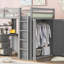 Lit mezzanine double avec tiroirs, bureau et garde-robe gris-2104146020