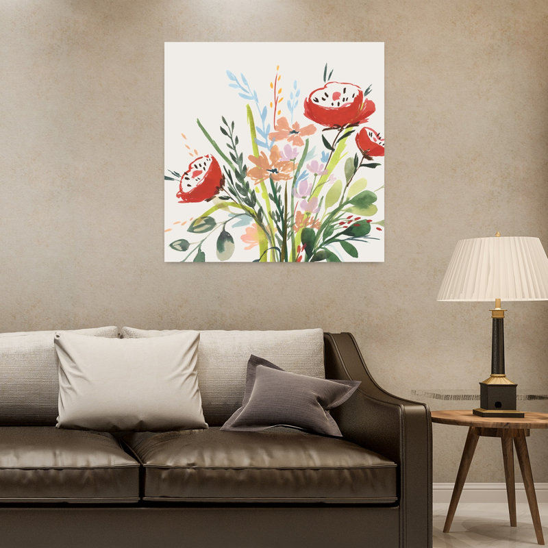 «Vibrant Bouquet In Bloom I», art mural contemporain abstrait, H 32 po x l 32 po