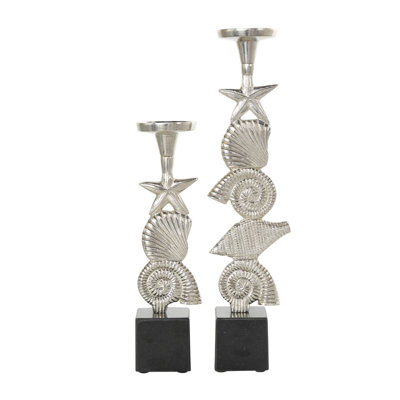 Ensemble de porte-bougie en aluminium avec base en marbre noir
