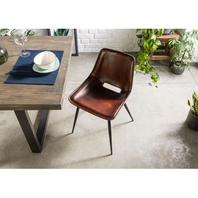 Iron Label 45cm H Genuine Leather Upholstered Metal Parsons Chair in Brown