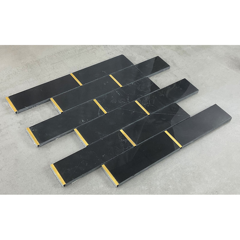 2" x 6" Marble Mosaic Pattern Wall & Floor Tile, Nero Marquina/Gold