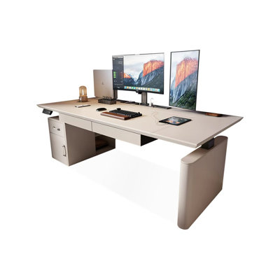 Beige Rectangular Manufactured Wood+Barenia with 3 drawers desk