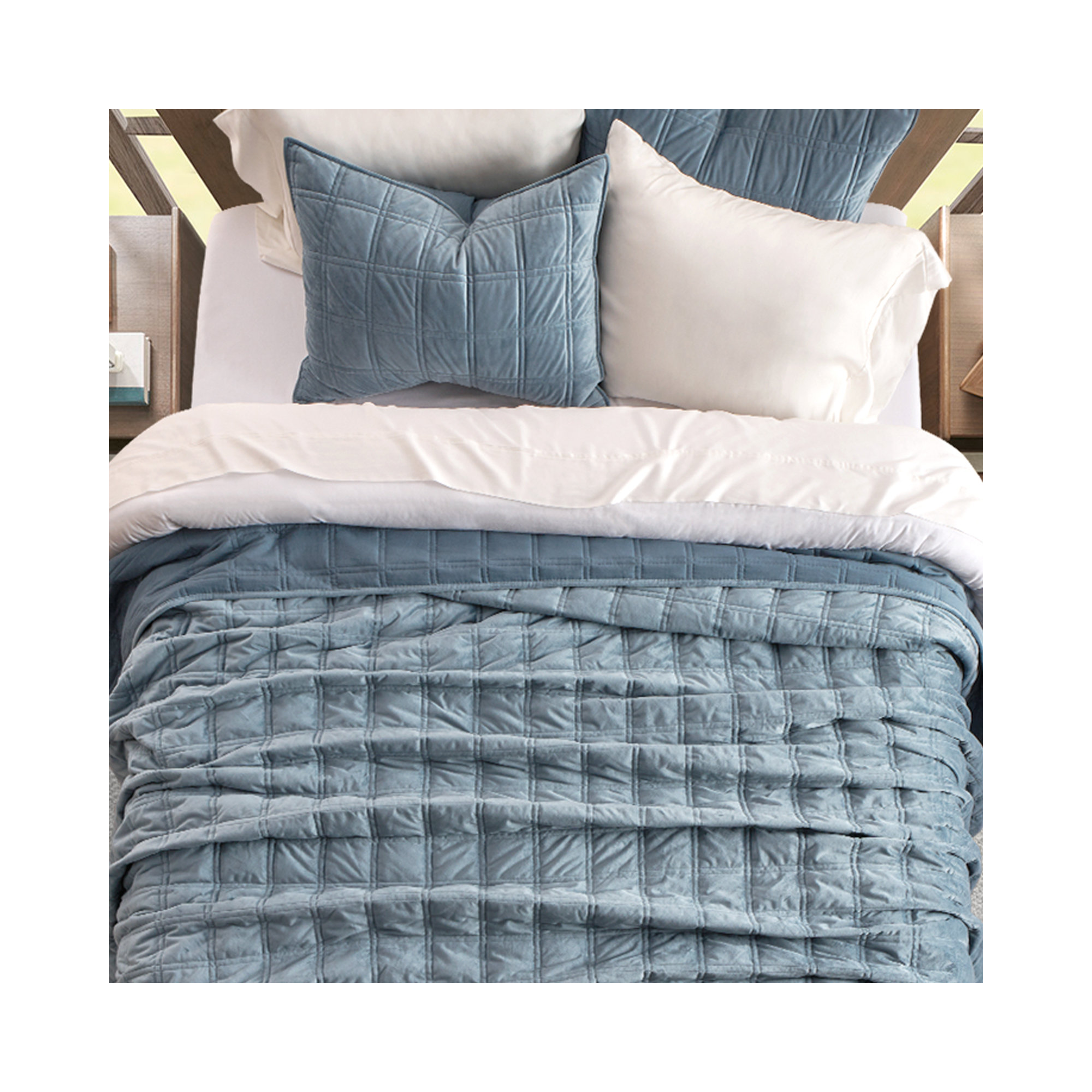 Double Box Stitch Velvet Quilt set, Terracotta Clay, Queen Quilt + 2 Queen Shams