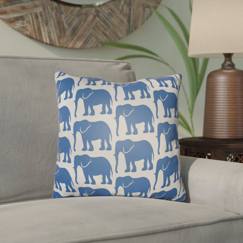 Lolita Elephant Geometric Outdoor Throw Pillow, 22" H x 22" W, Aqua/Ivory