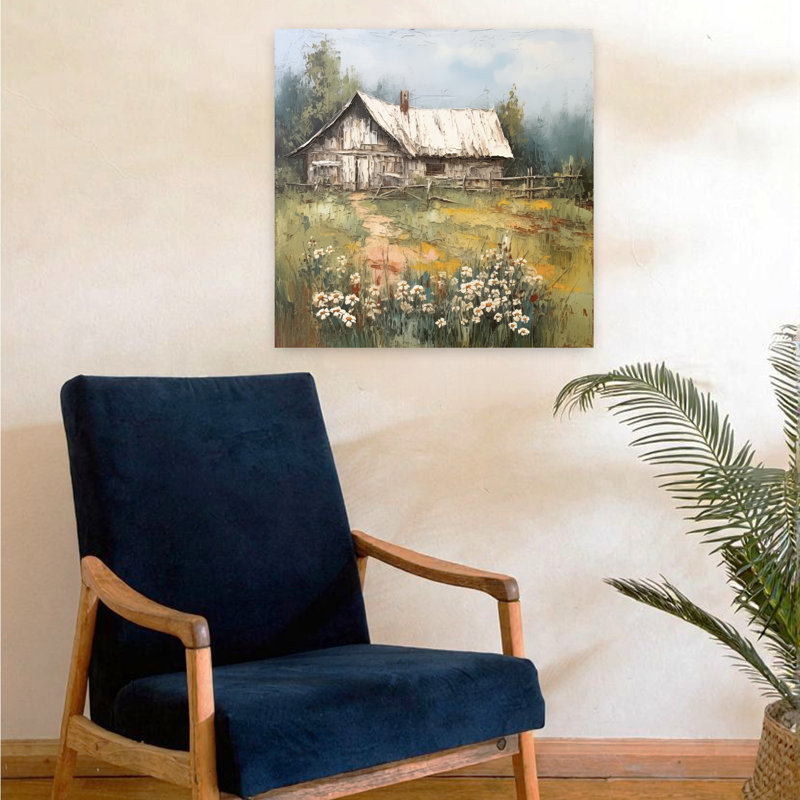 «Cottage Home», paysage rustique serein, paysage abstrait, art mural, 24" H x 24" W
