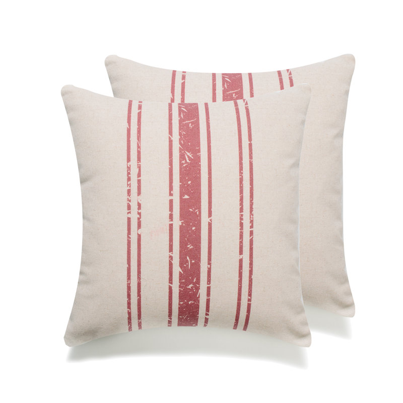 Old French Stripe Square Pillow Cover, Red