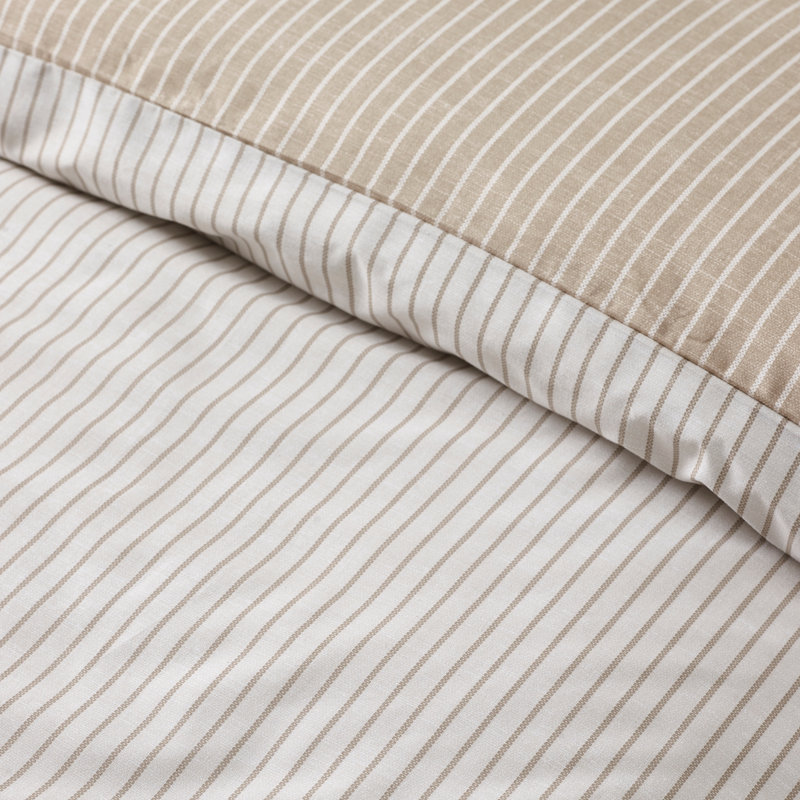 Oxford Pinstripe Reversible Duvet Cover Set, King Duvet Cover + 2 Standard Pillowcases, Natural