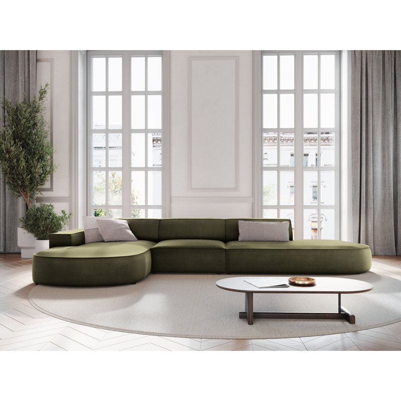 Modular L-Shaped Corner Sofa, Green, Left Hand Facing