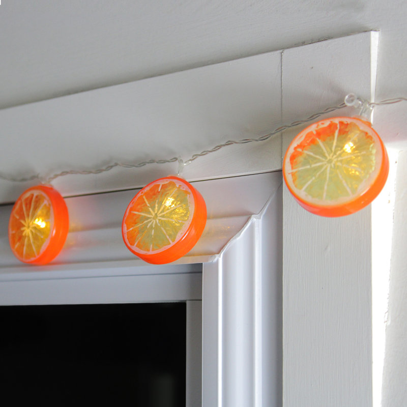 10 Battery Operated Orange Slice Summer LED String Lights - 4.5 ft Clear Wire