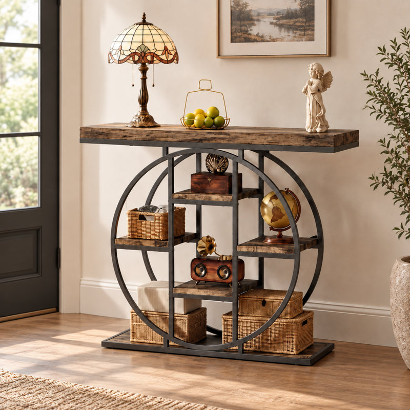 Console d'entrée polyvalente avec étagères à plusieurs niveaux et structure en acier