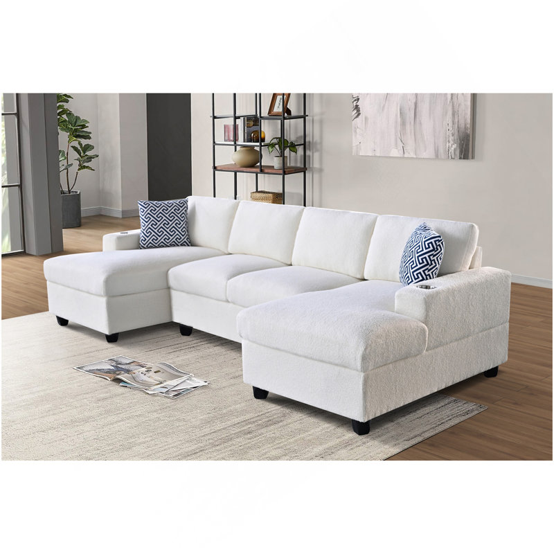 Canapé modulaire confortable en forme de U avec coussins moelleux et options de sièges polyvalents Beige, Beige