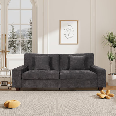 Karlita 89'' Square Arm Sofa 3 Seater Modern Style Upholstered Couch With 2 Toss Pillows Loveseat