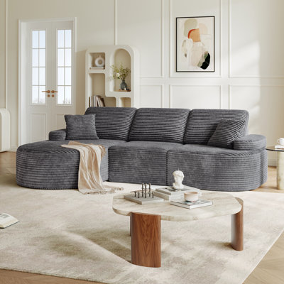 113.4" Modular Sectional Curved Sofa with Chaise, L-Shaped Corduroy Boneless Couch, Deep Seat Corner Couch for Living Room, No Assembly Required