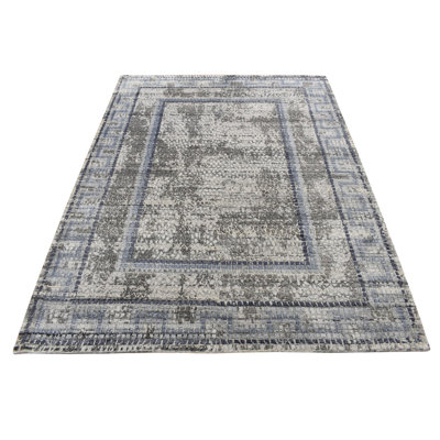 5'2"x6'10" Timberwolf Gray Silken Roman Mosaic Design Hand Knotted Rug AC57244F8D37478C832EB9ACF23BC49E