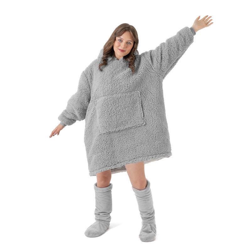 Merlee Teddy Hoodie Blanket, Grey