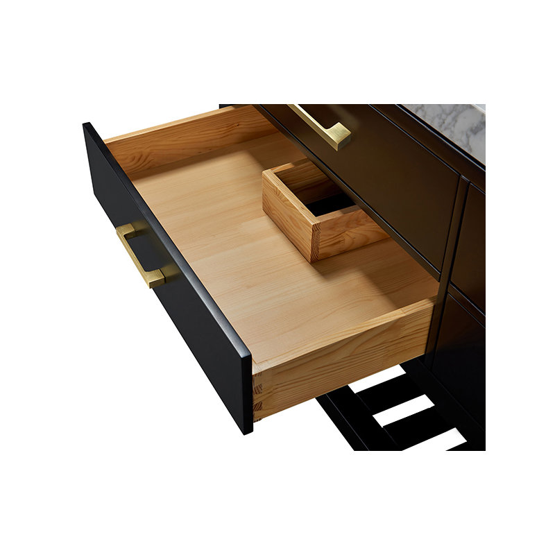 Elizabeth 48'' W Single Vanity, Black Onyx/Brushed Gold, Carrara White Marble