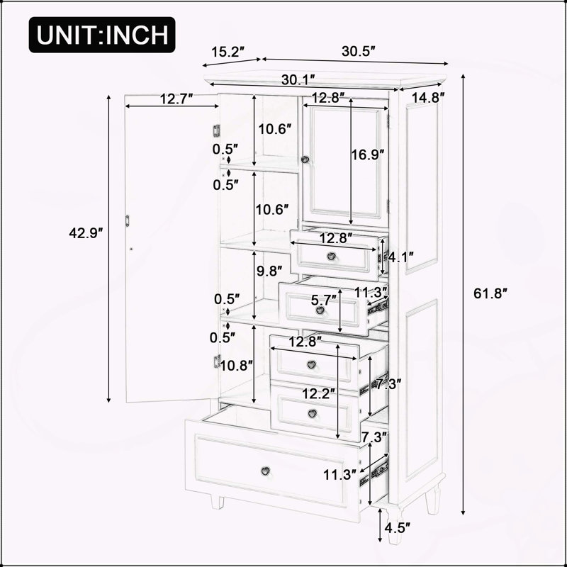 Versatile Storage Cabinet with Adjustable Shelves and Multiple Drawers for Various Rooms