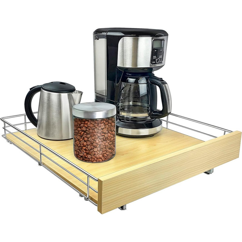 Organisateur de placard coulissant SELECT, tiroir coulissant discret en bois et chrome pour le rangement de la cuisine et du garde-manger