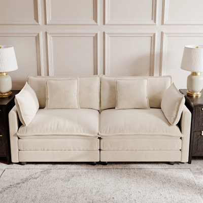 Canapé-causeuse moderne en tissu - Grand canapé rembourré 2 places à assise profonde avec 4 coussins, chenille pour salon, appartement ou bureau à domicile
