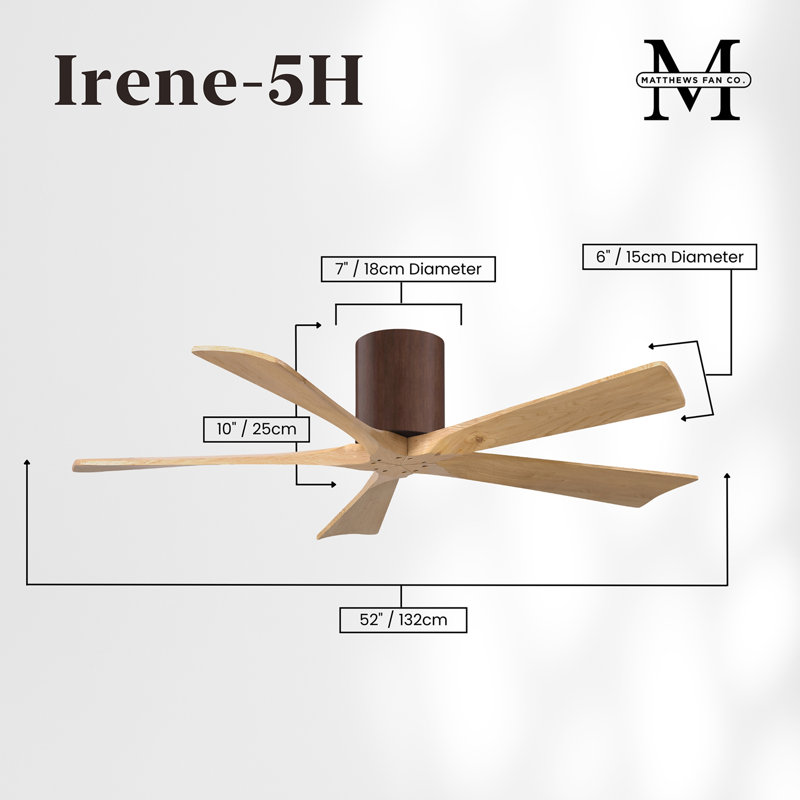 60" Irene 5-Blade Hugger Ceiling Fan with Wall Remote, Textured Bronze, 52", Light Maple Tone