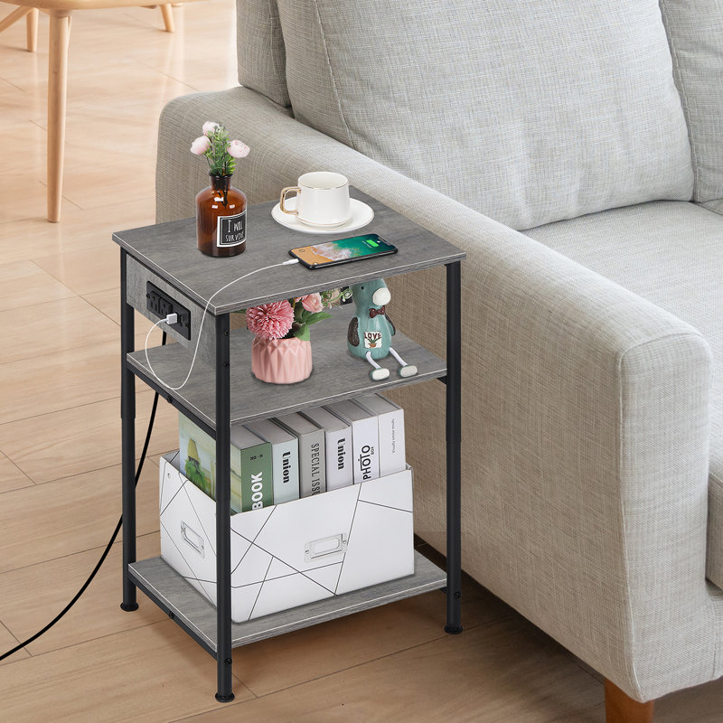 Table d'appoint à 3 niveaux avec station de charge (gris foncé)