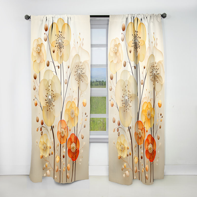Rideau moderne - Velours obscurcissant Saoirse Yellow Flora Fantasy - 1 panneau, L 52 po x L 84 po