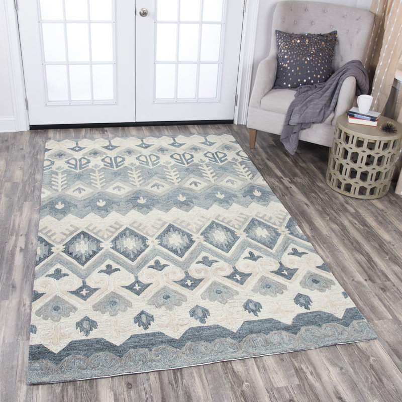 Tapis touffeté à la main en laine naturel / gris Haffner, Rectangle 5 pi x 8 pi